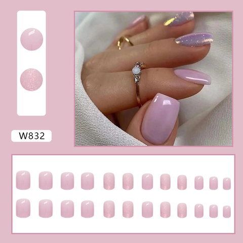 Paars Aurora Glitter Korte Plaknagels Glanzend Zoet INS Stijl Kunstnagels Voor Vrouwen