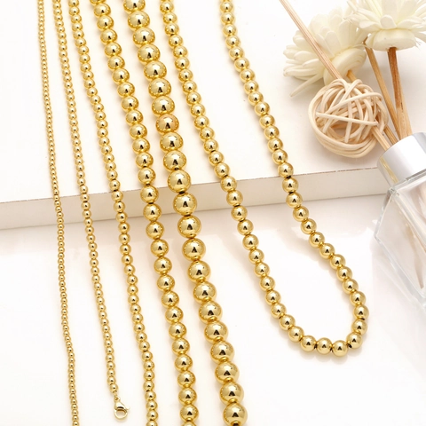 Rundperlen Kette Halskette 18K Vergoldetes Kupfer Kugel Choker Hip Hop Stil Schmuck Für Damen Herren
