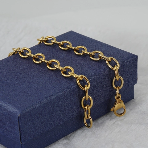 Chain Bracelet 18K Gold Plated Stainless Steel Rolo Link Minimalist Commute Jewelry For Men Women