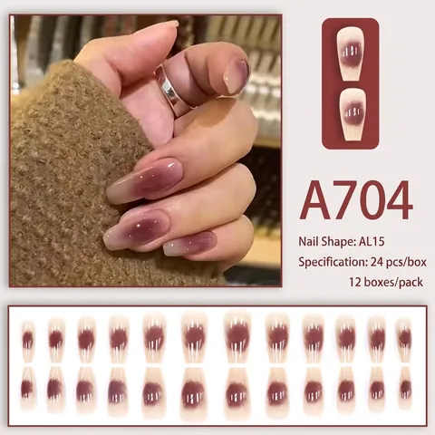 Lange Coffin Resin Press On Nägel Blush Gradient Violett Nude Glänzend Full Cover Künstliche Nägel Mit Kleber