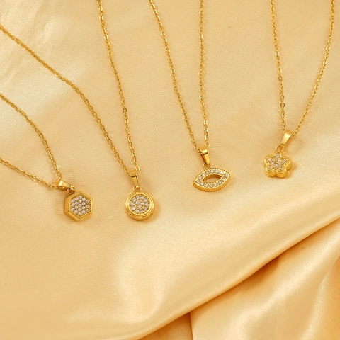 Elegante Geometrische Anhänger Halskette Aus 18 Karat Vergoldetem 304 Edelstahl Mit Zirkon Inlay Minimalistischer Schmuck