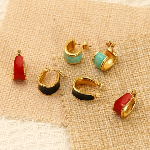 Geometrische U-Form Huggie Creolen 304 Edelstahl 18K Vergoldet Emaille Wasserdicht Schmuck Für Damen