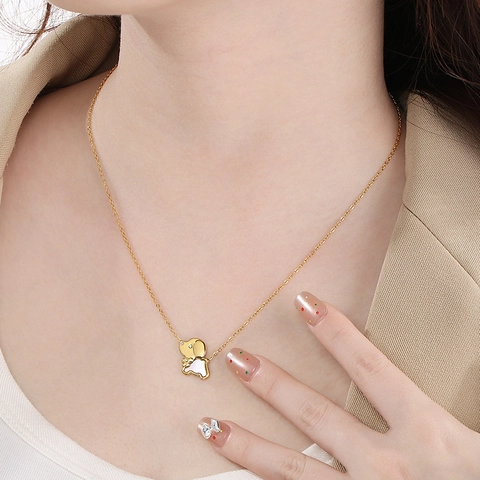 Stainless Steel Animal Pendant Necklace With Mother Of Artificial Pearl Shell And Rhinestones Cute Dog Elephant Jewelry For Women