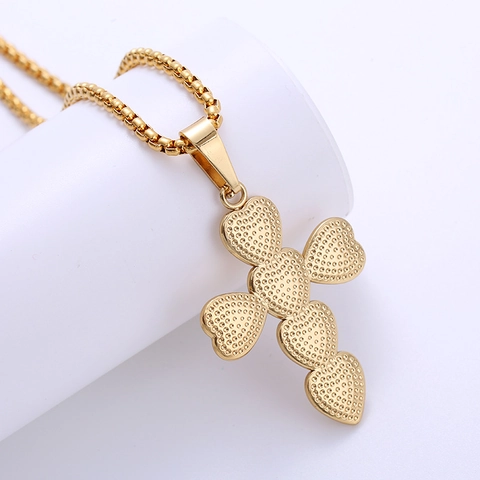 Kruis Hanger Ketting 316L Roestvrij Staal Verguld Hartvorm Doosketting Religieuze Sieraden Voor Heren Dames