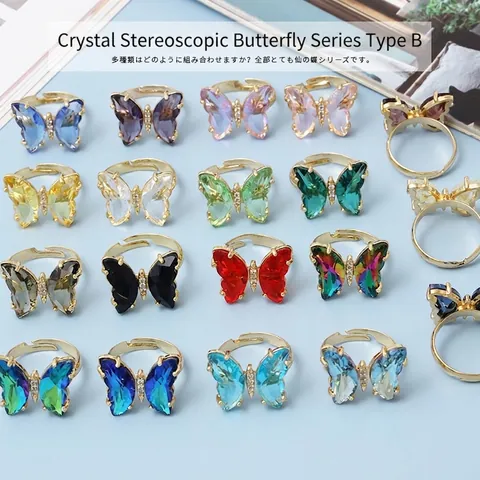3D Schmetterling Verstellbarer Offener Ring Kupfer Glas Kristall Zirkon Eingelegt Elegant Trendig Modeschmuck Für Damen
