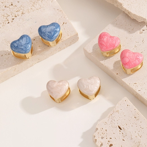 Chic Stainless Steel Heart Stud Earrings For Women Marble Texture Drip Oil Gold Plated Daily Commute Jewelry Gift