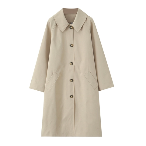 Women's Long Trench Coat Cotton Blend Plaid Lining Single Breasted Lapel Collar Elegant Classic Windbreaker Jacket