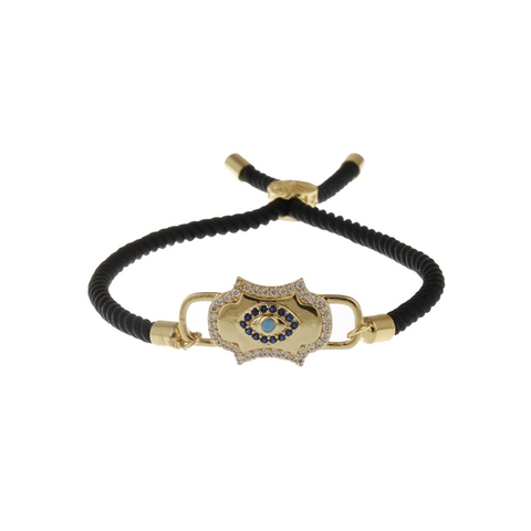 Evil Eye Bracelet Gold Plated Copper Micro Pave Zircon Adjustable Braided Milan Rope Hamsa Hand Jewelry