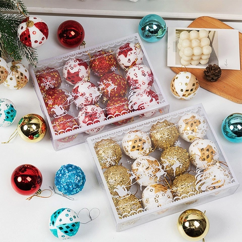Bolas De Navidad PET Espuma Brillo Lentejuelas Patrón Copo De Nieve Reno Decoración Colgante Árbol De Navidad