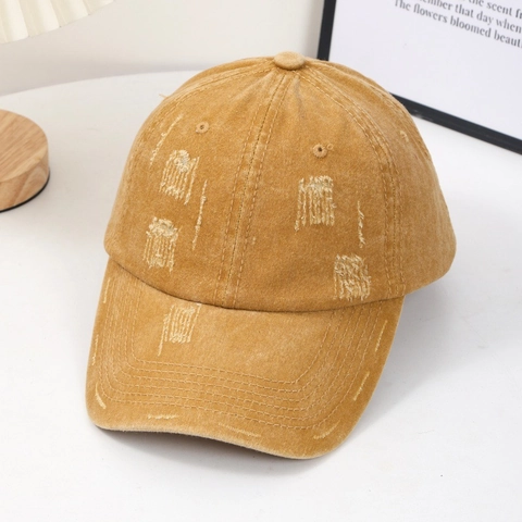 Vintage Washed Cotton Baseball Cap Distressed Torn Hole Solid Color Adjustable Retro Outdoor Sun Hat For Men And Women