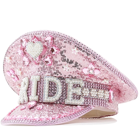 Cappello Da Capitano Con Paillettes Rosa E Scritta Bride In Künstliche Perle Strass Per Matrimonio Addio Nubilato Stile Militare