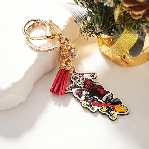 Portachiavi a Tema Natalizio Babbo Natale Creativo Pupazzo di Neve Pendente in Lega Acrilica Nappina Rossa Regalo Decorativo Accessorio Borsa