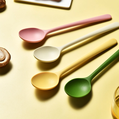 Cuchara de Silicona Portátil Palillos Antideslizantes Cubertería Vajilla para Cocina Hogar Viaje Grado Alimenticio Color Morandi Cubertería