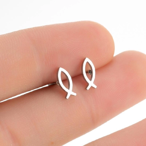 Stainless Steel Fish Symbol Stud Earrings Minimalist Ichthys Chic Ocean Jewelry For Women Small Studs