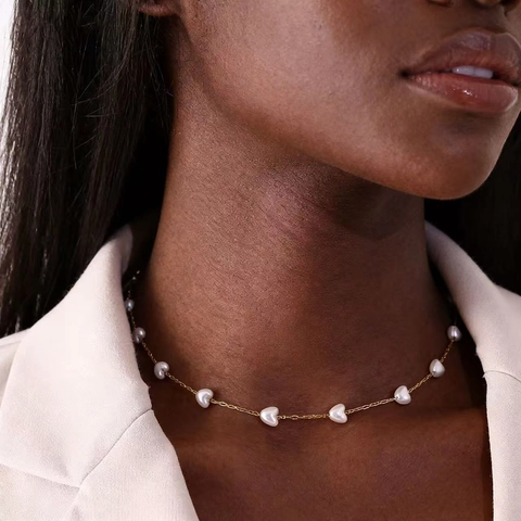 Elegante Collar de Perlas Artificiales en Forma de Corazón de Acero Inoxidable 304 Joyería de Cadena Chapada en Oro para Mujer