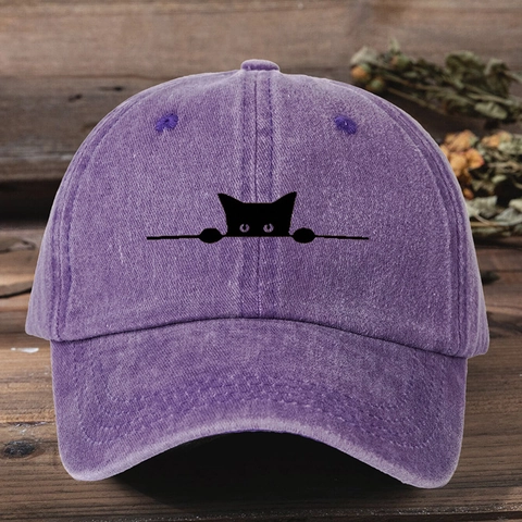 Gorra De Béisbol De Algodón Lavado Con Bordado De Gato Mirando Ajustable Sombrero De Sol Retro Mujeres Hombres Estilo Vintage