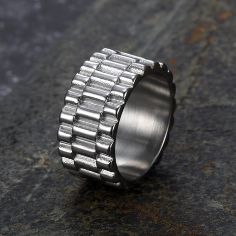 Anello In Acciaio Inossidabile Stile Cinturino Orologio Fascia Larga Lucidato Gioielli Punk Industriali Per Uomo Donna