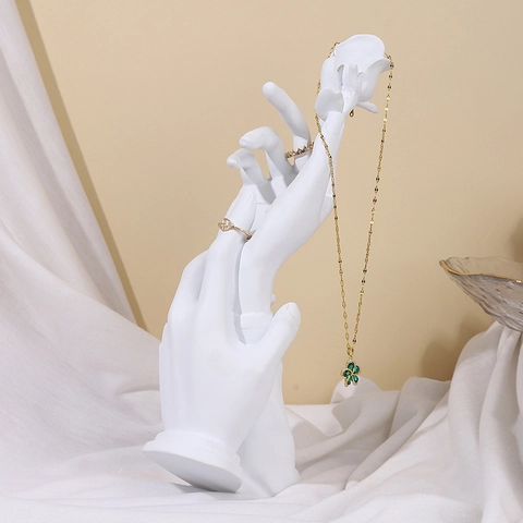 Resin Hand Jewelry Display Stand Rose Sculpture Ring Holder Necklace Bracelet Organizer Home Decor Artistic