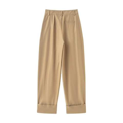 Damen Hose Mit Hoher Taille Weitem Bein Khaki Plissee Lässige Bürohose Mit Aufschlag Mode Schicker Harem Stil