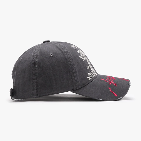 Casquette De Baseball En Coton Broderie Lettres Déchirée Visière Courbée Rétro Streetwear Ajustable