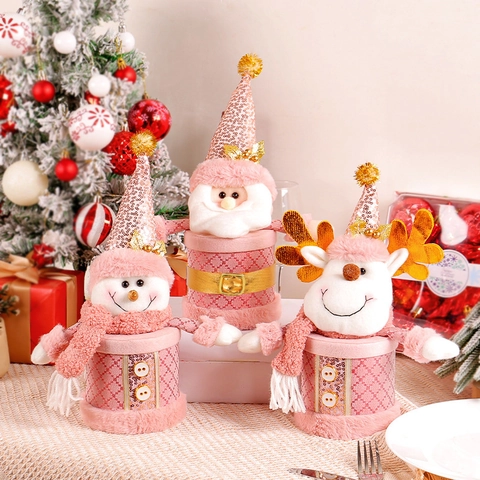 Rosa Weihnachten Süßigkeitenglas Aufbewahrungsbox Pailletten Plüsch Weihnachtsmann Schneemann Rentier Deko Geschenkbox
