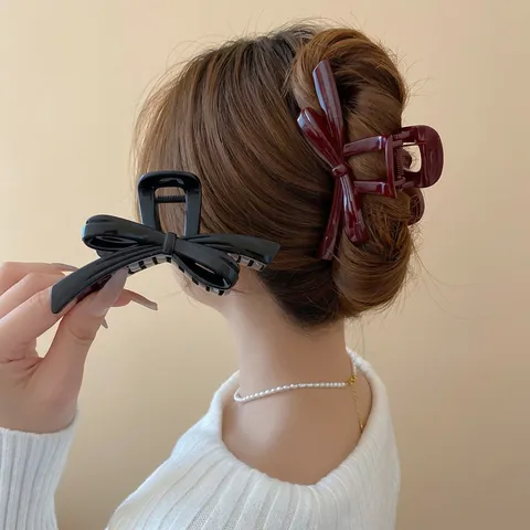 Pinza De Pelo Grande De Acrílico Forma De Lazo Brillante Accesorios Para Mujer Estilo Francés Elegante Coreano