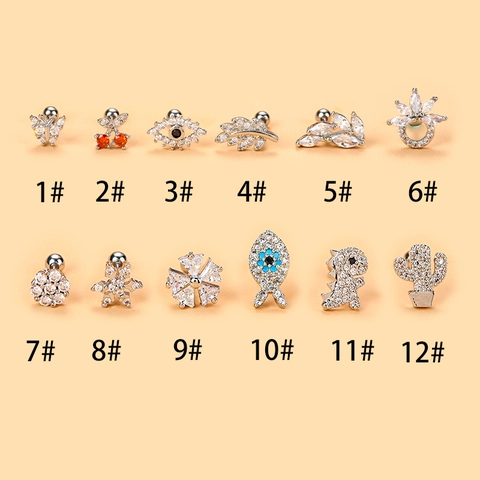 Orecchini Cartilagine Acciaio Inossidabile Rame Zircone Vite Piercing Borchie Farfalla Fiore Malocchio Forme Per Donne