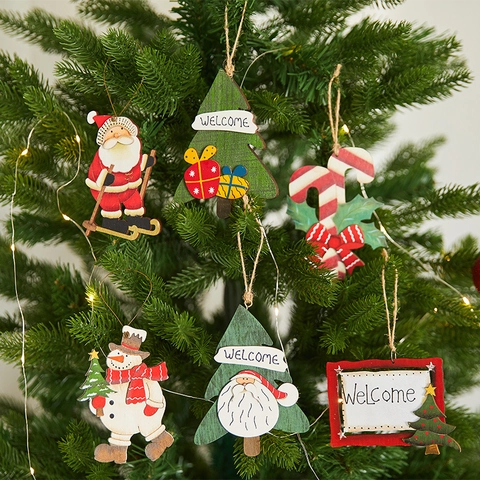 Ornamenti Di Natale In Legno Dipinti Babbo Natale Pupazzo Di Neve Pendenti Decorazione Albero Festiva Segnale Benvenuto
