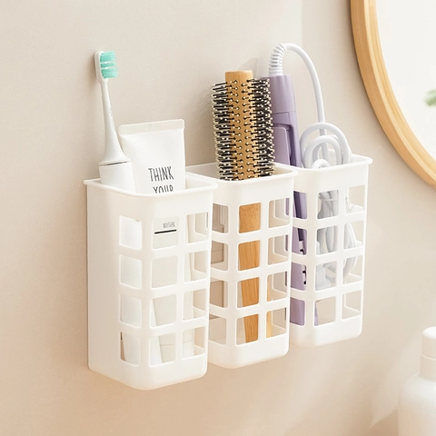 Organizzatore Da Parete Per Attrezzi Per Capelli Cesto Portaoggetti In Plastica HIPS Bianco A Maglia Cava Per Bagno
