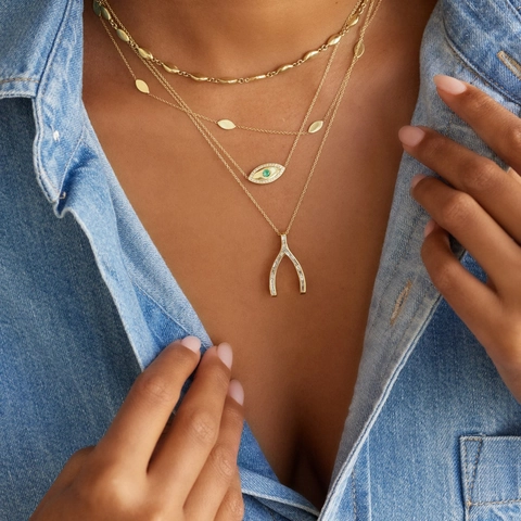 18K Gold Plated Stainless Steel Wishbone Pendant Necklace For Women Inlaid Zirconia Thanksgiving Lucky Jewelry Gift