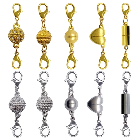 Magnetic Jewelry Clasps Connectors Zinc Alloy Rhinestone Lobster Buckle For Necklace Bracelet DIY Making Heart Ball Cylinder