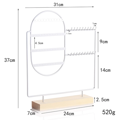 Jewelry Organizer Stand Earring Holder Necklace Rack With Wood Base Metal Iron Hooks Nordic Desktop Display