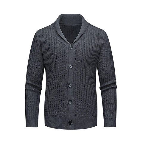Men's Shawl Collar Knitted Cardigan Acrylic Vertical Striped Long Sleeve Button Down Sweater Casual Autumn Winter Warm Top