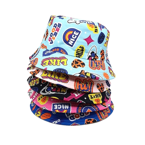 Kinderen Zonnehoed Omkeerbaar Zonnebescherming Graffiti Print Pop Art Sticker Stijl Polyester Voor Jongens Meisjes