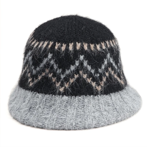 Cappello Alla Pescatora In Maglia Da Donna Invernale Caldo Peloso Poliestere Jacquard Motivo Zigzag Pieghevole Moda