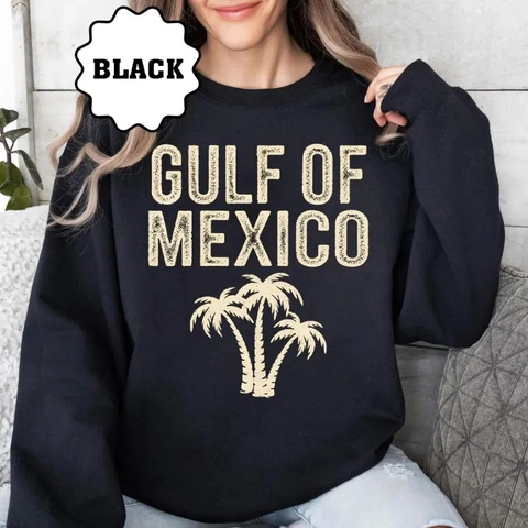 Felpa Con Stampa Gulf Of Mexico Grafica Palma Vintage Girocollo Maniche Lunghe Foderata In Pile Pullover Casual Da Uomo