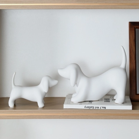 Figura Perro Teckel Minimalista Moderna Estatua Animal Cerámica Escultura Decoración Escritorio Salón Hogar Ornamento