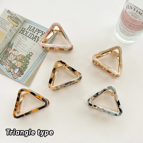 Triangle Hair Claw Clip Acetate Alloy Hollow Geometric Marble Tortoiseshell Retro Sweet Hair Accessories For Women