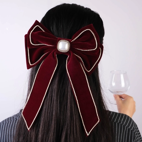 Grande Barrette À Cheveux Noeud En Velours Rouge Pour Femme Épingle À Cheveux Ruban Vintage Élégante Avec Strass Et Künstliche Perles Pour Mariage