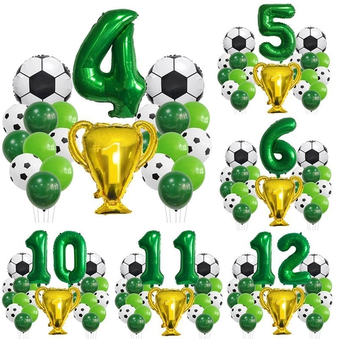 Fußball Geburtstag Ballon Dekoration Aluminiumfolie Latex Champion Trophäe Grüne Nummer Kinder Party Sport Thema