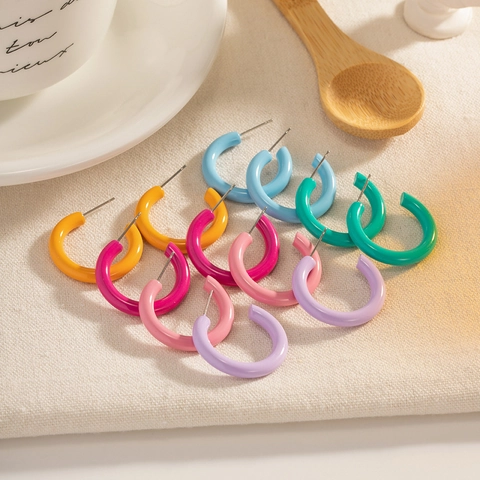 Chunky C-Shaped Hoop Earrings For Women Stainless Steel With 18K Gold Plated Colorful Enamel Glaze Minimalist Jewelry