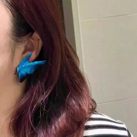 Orecchini A Lobo Farfalla Blu Sfumato Rame Con Zircone E Perno In Argento Elegante Retro Nicchia Gioielli Per Donna