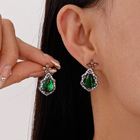 Orecchini A Goccia Di Pera Fiore Zircone Verde Smeraldo Vintage Con Perno In Argento Sterling 925 Gioielli Rame Donna
