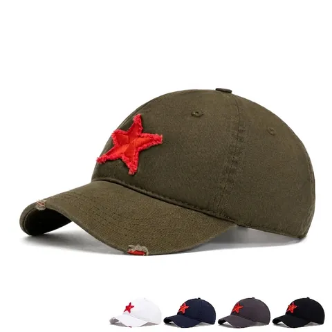 Cappello Da Baseball In Twill Di Cotone Lavato Patch Stella Rossa Stile Militare Regolabile Unisex Per Esterno