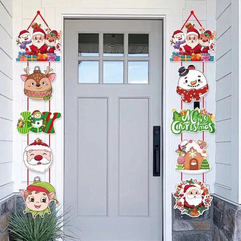 Christmas Cartoon Door Couplet Banner Santa Claus Snowman Printed Paper Hanging Decorations For Home Holiday Party Supplies