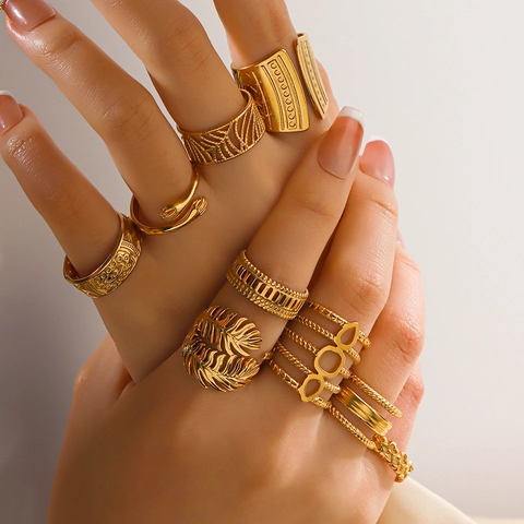 Edelstahl Ringe Böhmische Hohle Blatt Geometrische Einstellbare Offene Finger Schmuck Vintage Für Frauen