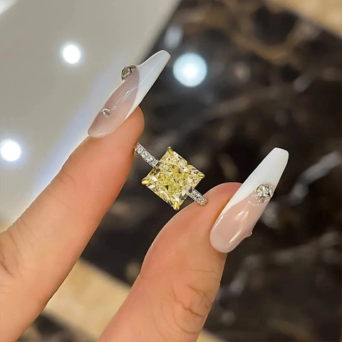 Princess Cut Square Yellow Zircon Ring Radiant Copper Sparkling Luxury Jewelry Accessories For Women