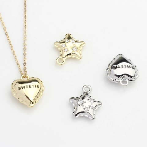 Alloy Heart Star Pendants Sweetie Engraved Rhinestone Charms For DIY Jewelry Making Earrings Necklace Bracelet Accessory