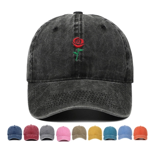 Baseballkappe Mit Rosenbestickung Gewaschene Baumwolle Vintage Retro Verstellbare Outdoor Freizeit Sonnenhut Dad Hat