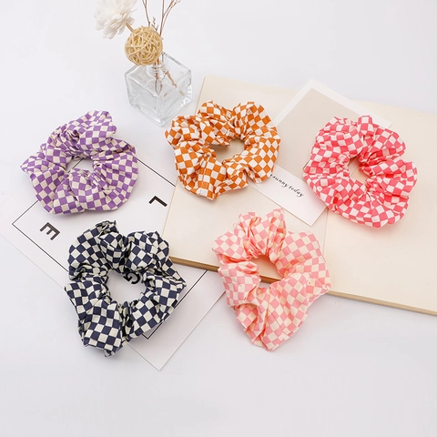 Chouchous En Coton À Damier Élastiques À Cheveux Rétro Style INS Accessoire De Support De Queue De Cheval Surdimensionné Pour Femmes